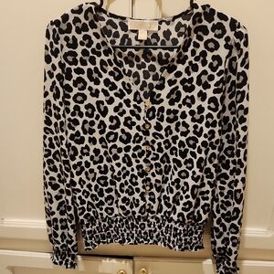 Michael Kors  Leopard Print V-Neck Blouse Size S